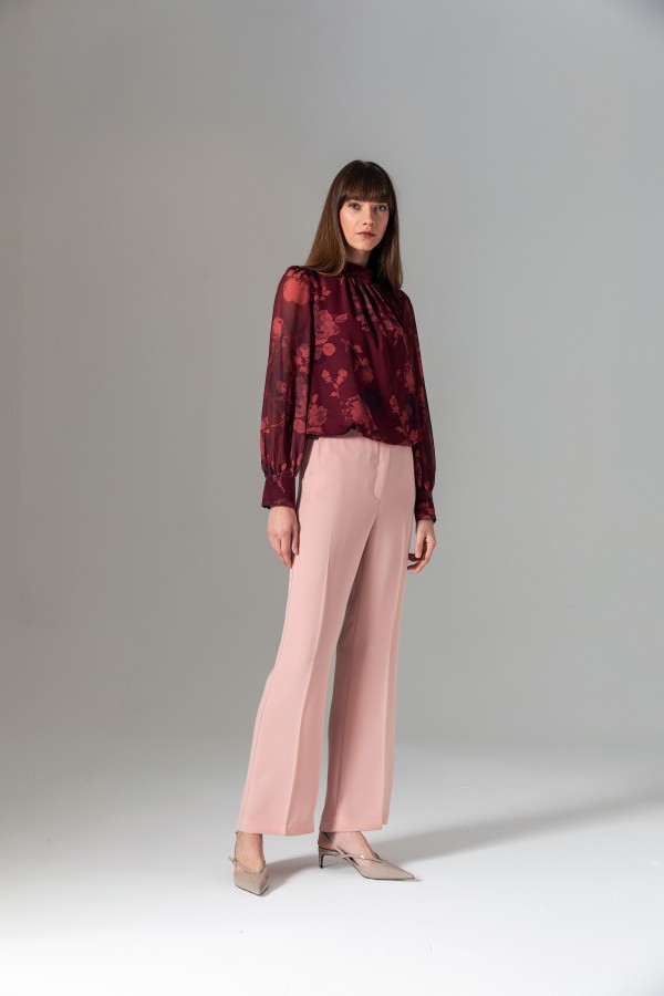 Desenli Yüksek Yaka Bluz Bordo Desenli Yüksek Yaka Bluz Bordo