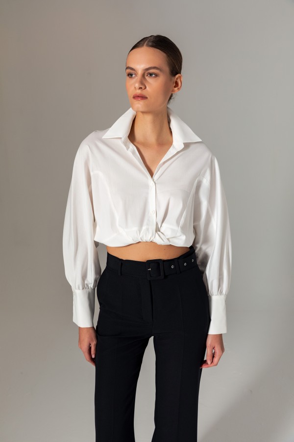 Bele Oturan Gömlek Ekru Bele Oturan Gömlek Ekru