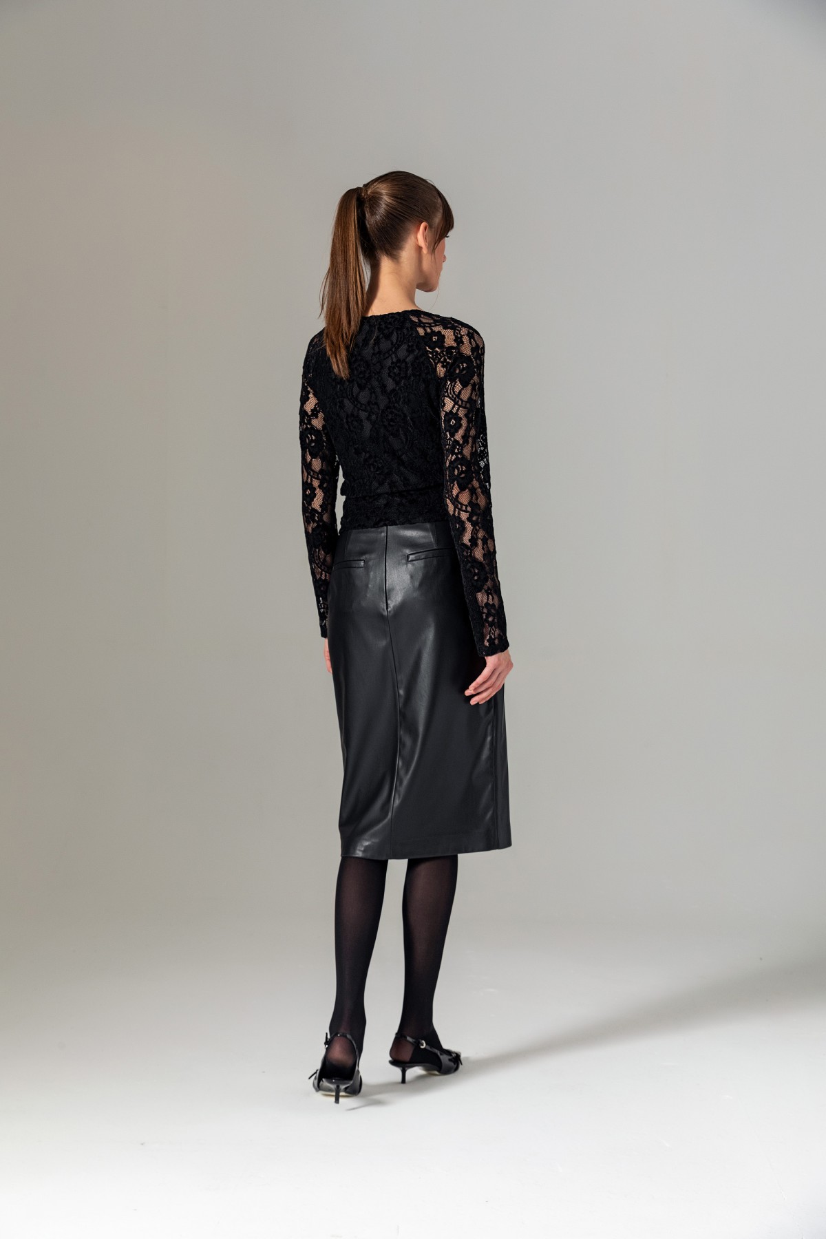 Uzun Kol Dantel Bralet Siyah