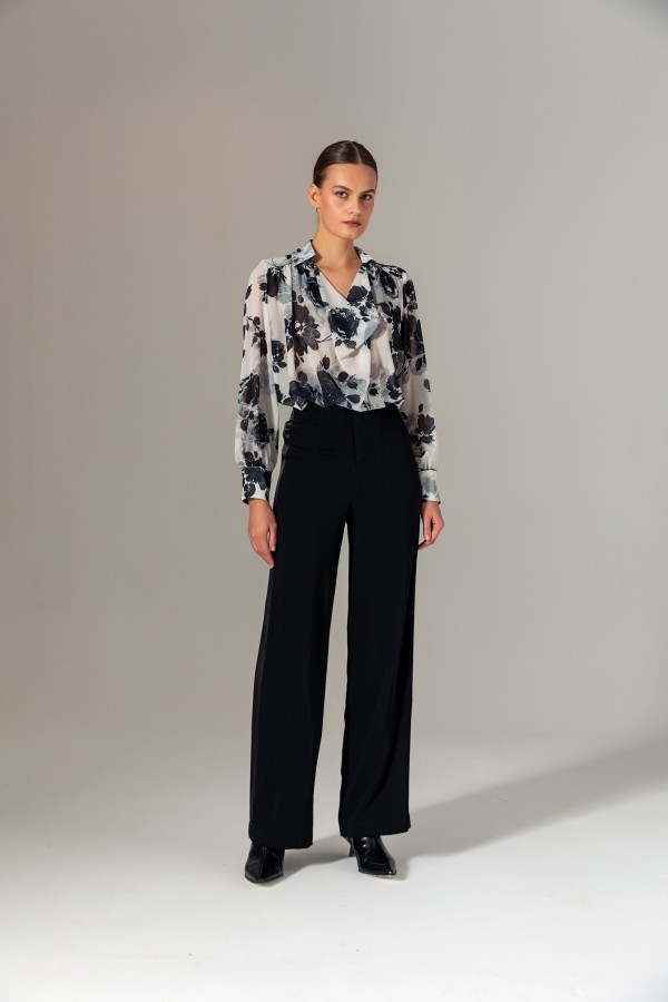 Desenli Degaje Bluz Siyah Desenli Degaje Bluz Siyah