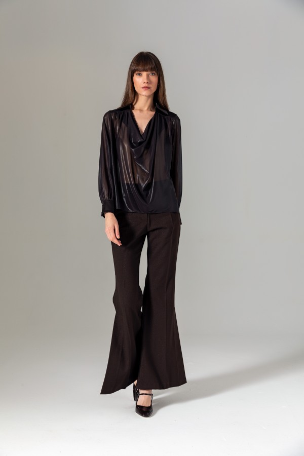 Degaje Yaka Bluz Kahve Degaje Yaka Bluz Kahve