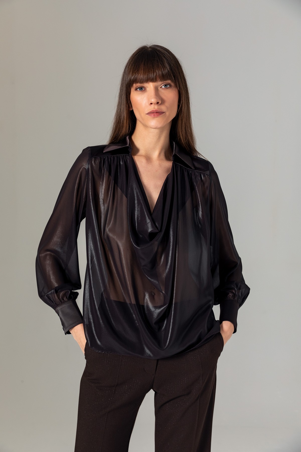 Degaje Yaka Bluz Kahve