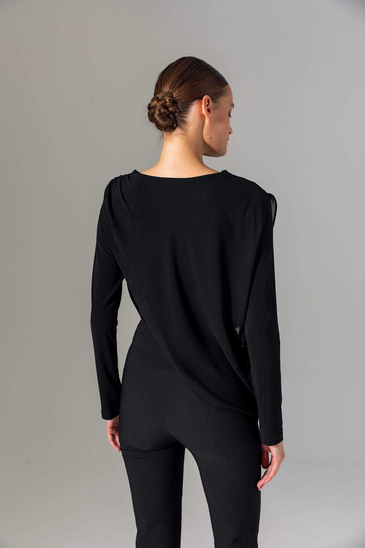 Şifonlu Örme Bluz Siyah