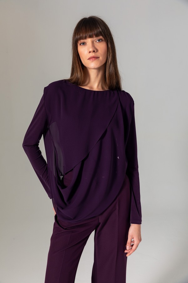 Şifonlu Örme Bluz Mor