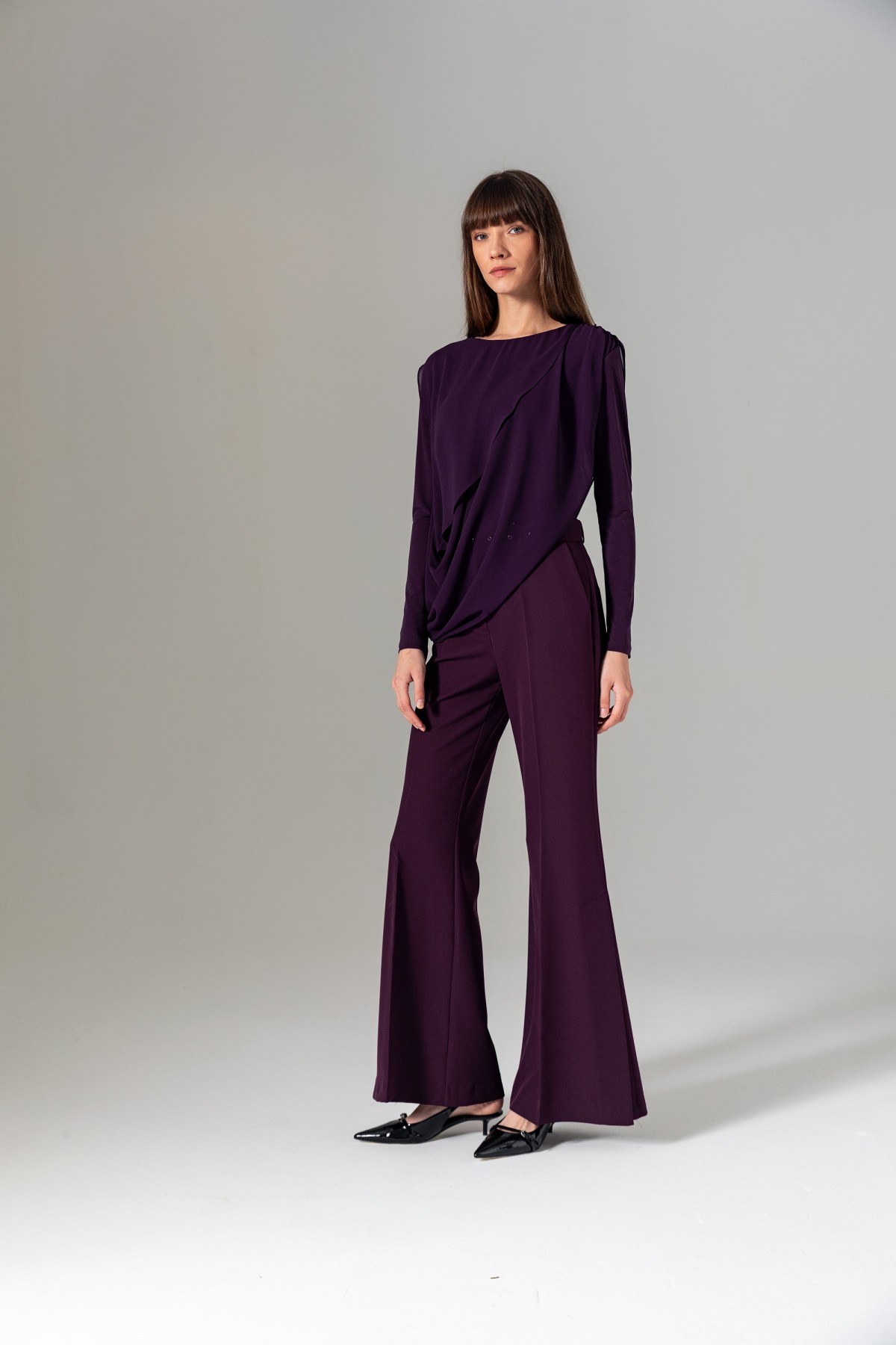 Şifonlu Örme Bluz Mor