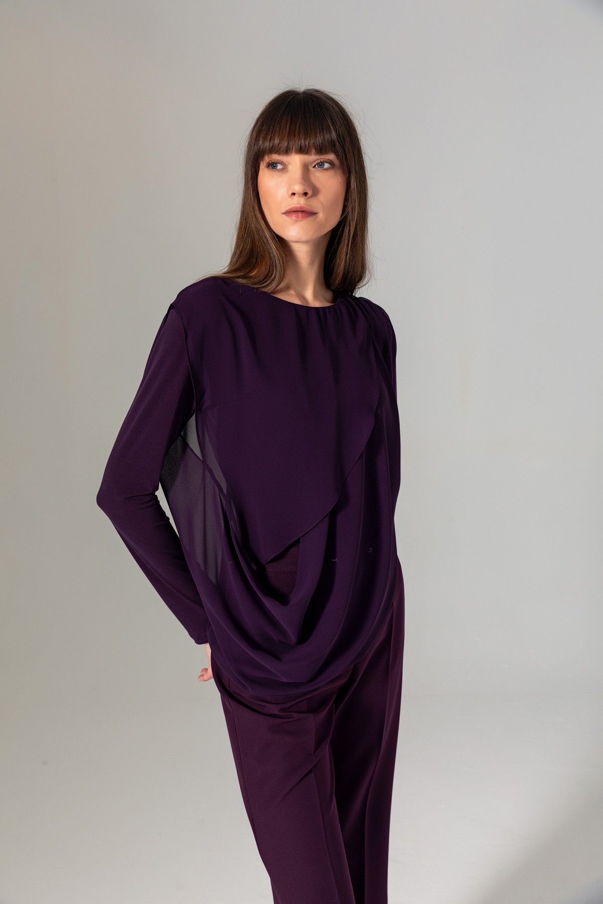 Şifonlu Örme Bluz Mor