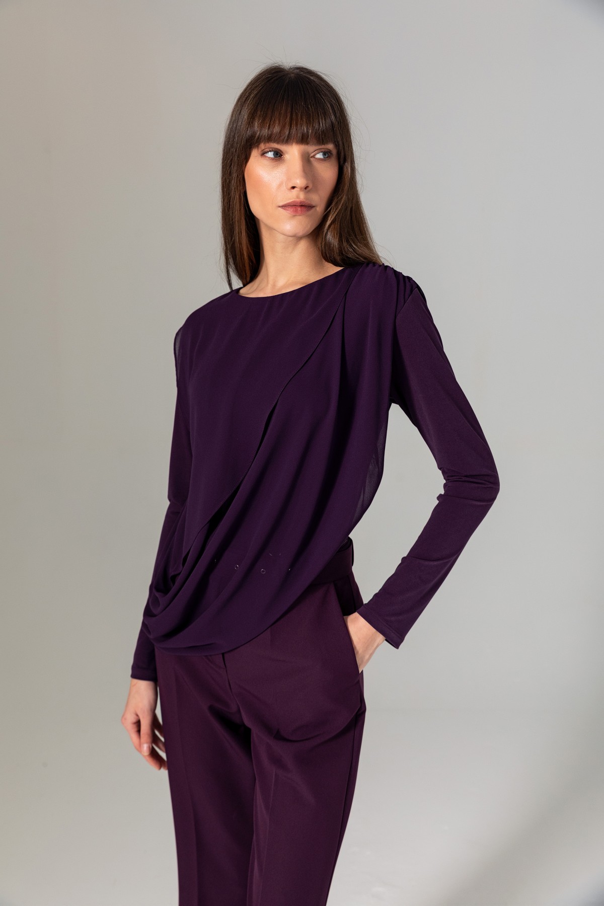 Şifonlu Örme Bluz Mor