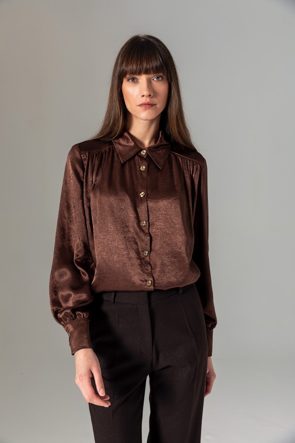 Metal Düğmeli Gömlek Kahve