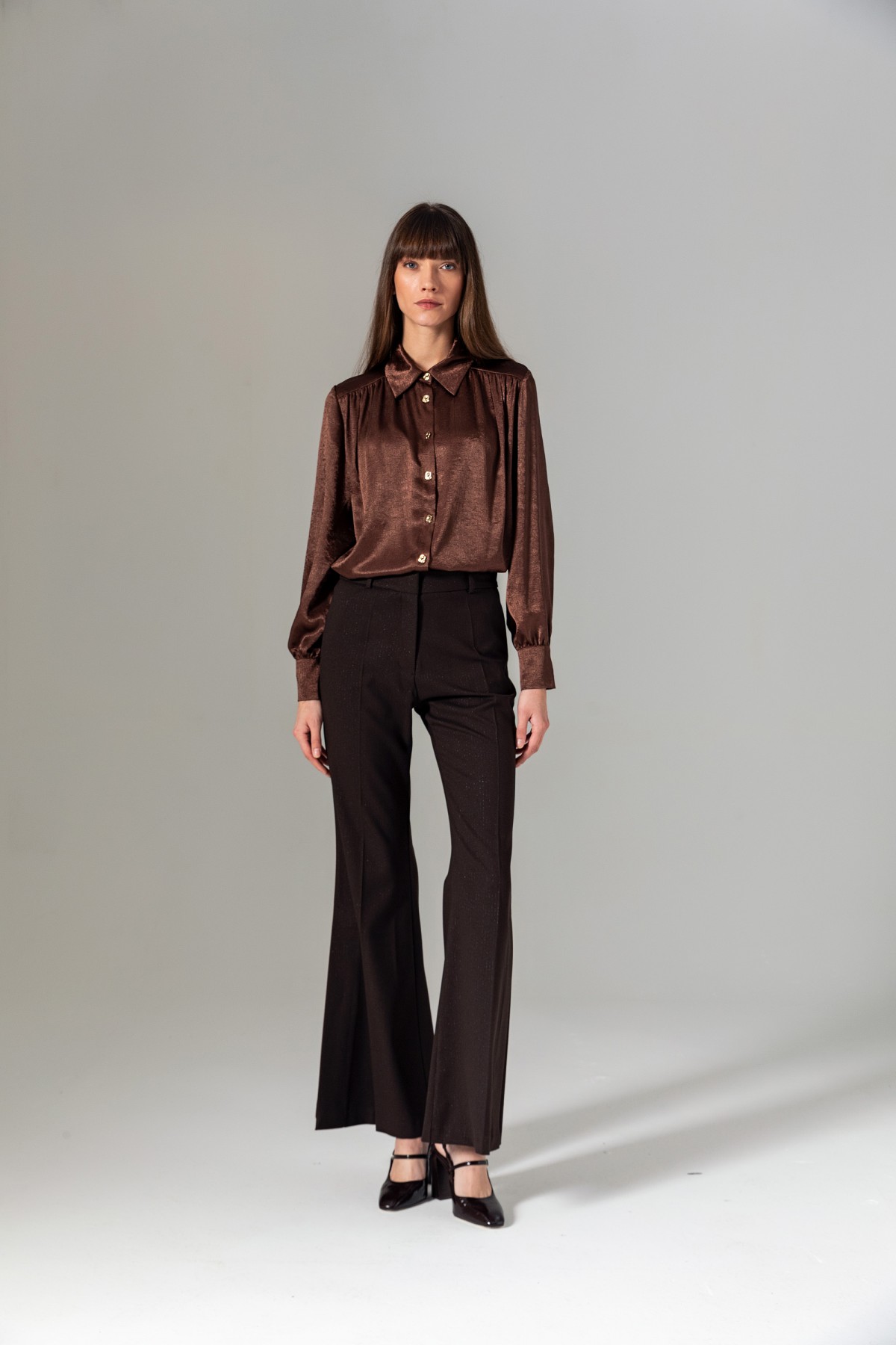 Metal Düğmeli Gömlek Kahve