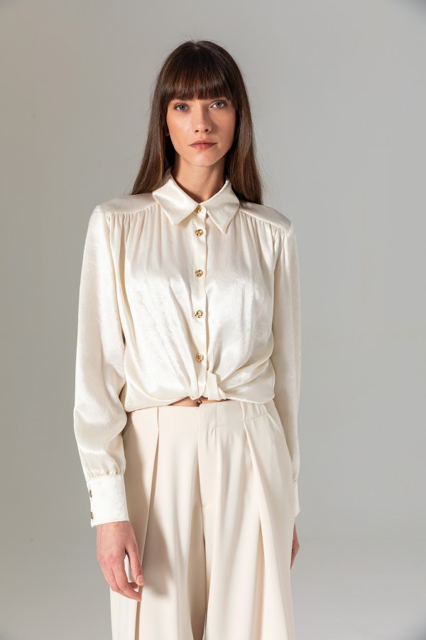 Metal Düğmeli Gömlek Krem