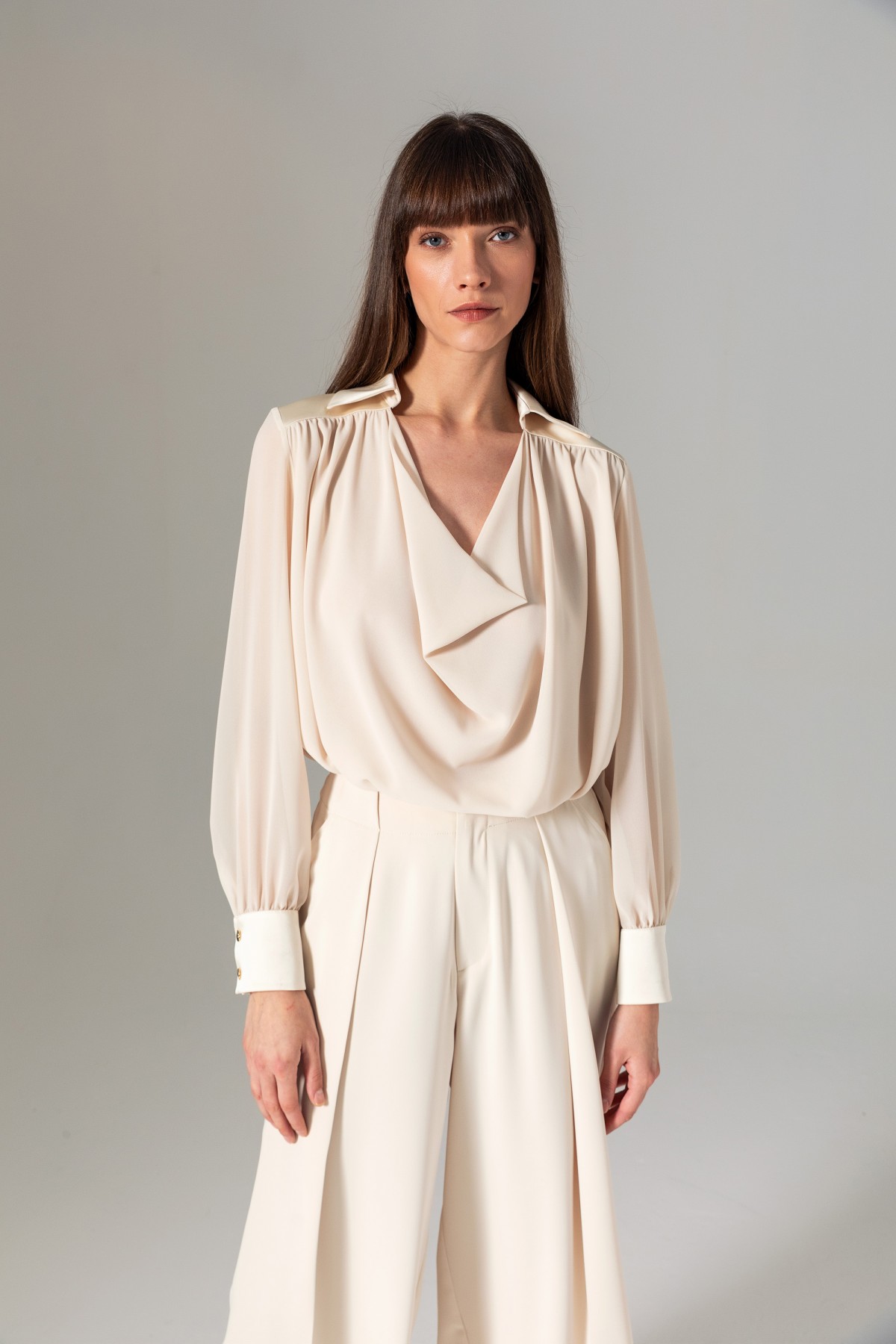 Degaje Yaka Bluz Krem