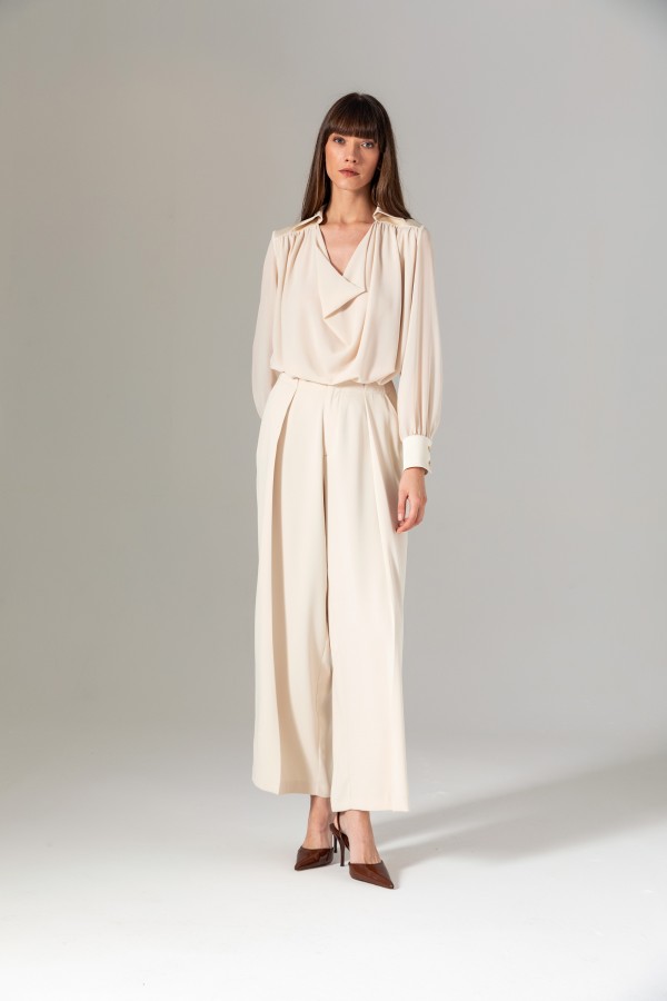 Degaje Yaka Bluz Krem