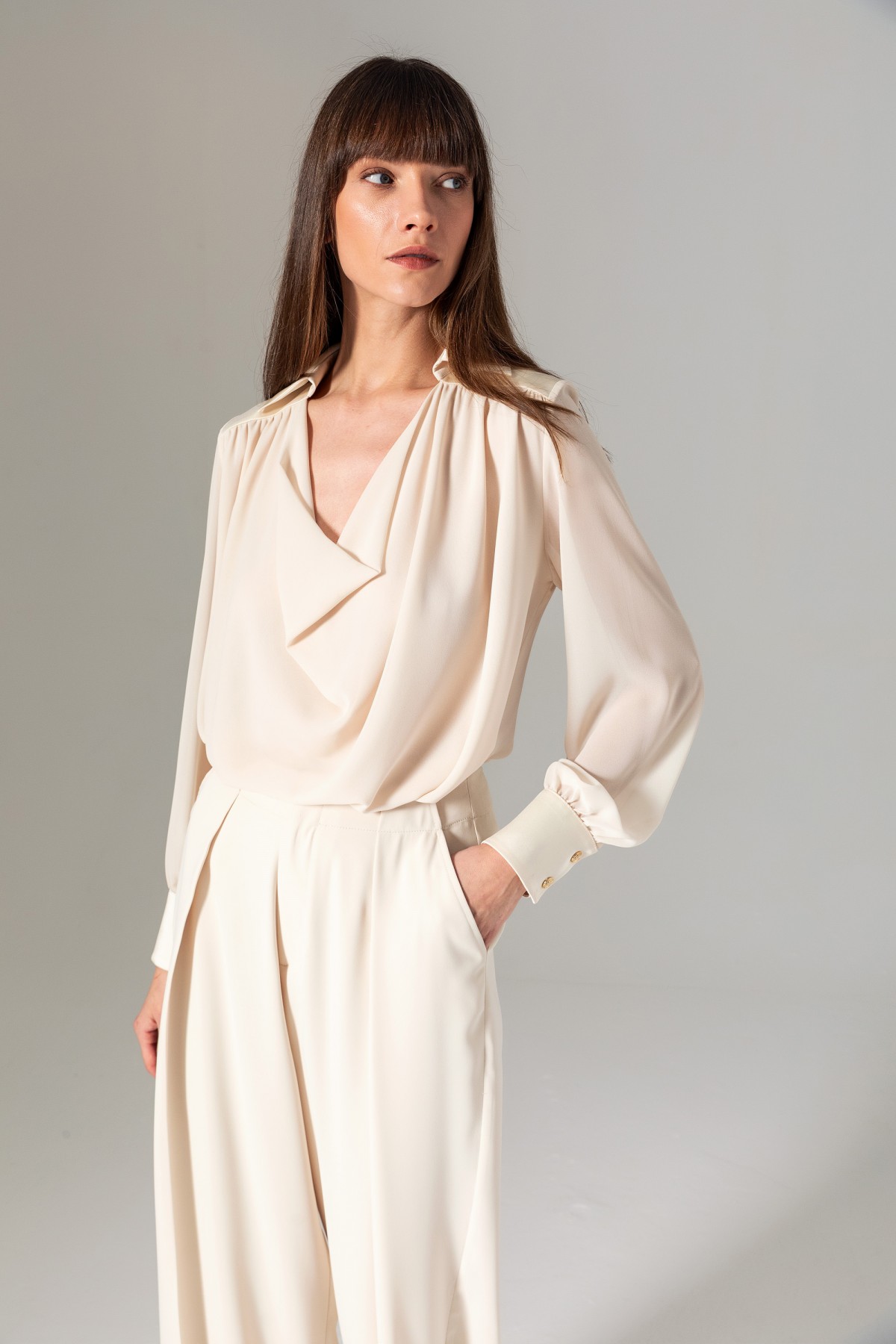 Degaje Yaka Bluz Krem