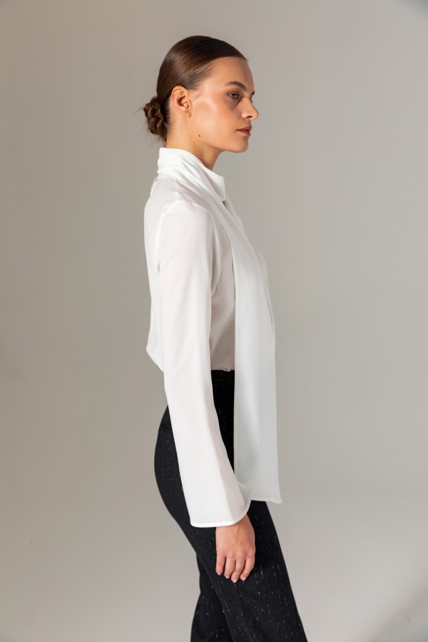  Şal Yaka Bluz Ekru