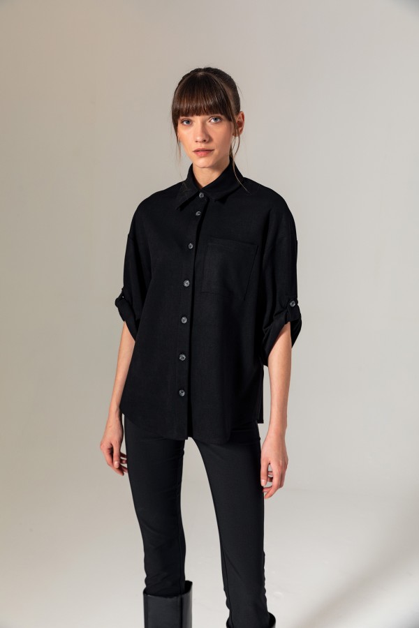 Süet Dokulu Gömlek Siyah Süet Dokulu Gömlek Siyah