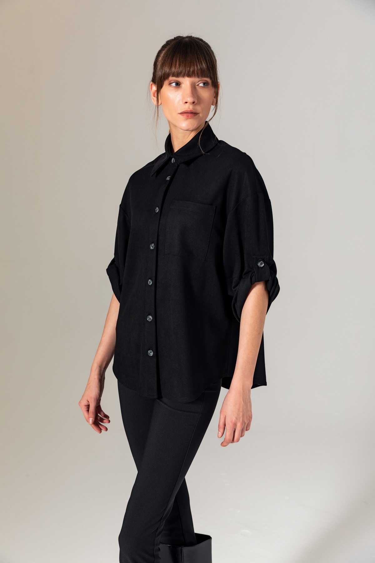 Süet Dokulu Gömlek Siyah