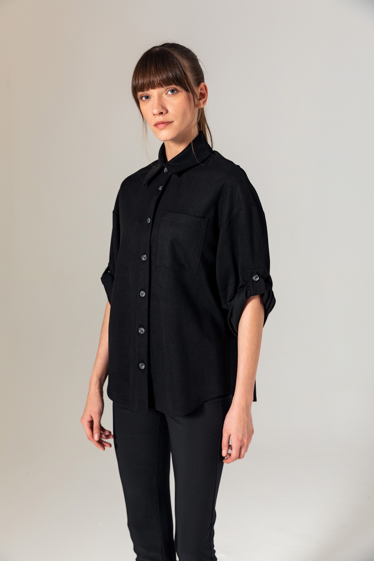 Süet Dokulu Gömlek Siyah