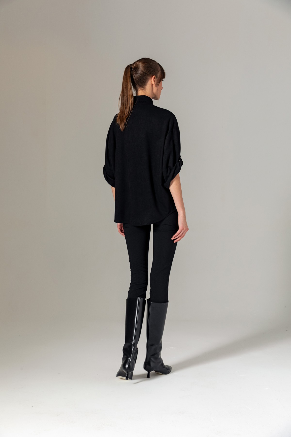 Süet Dokulu Gömlek Siyah