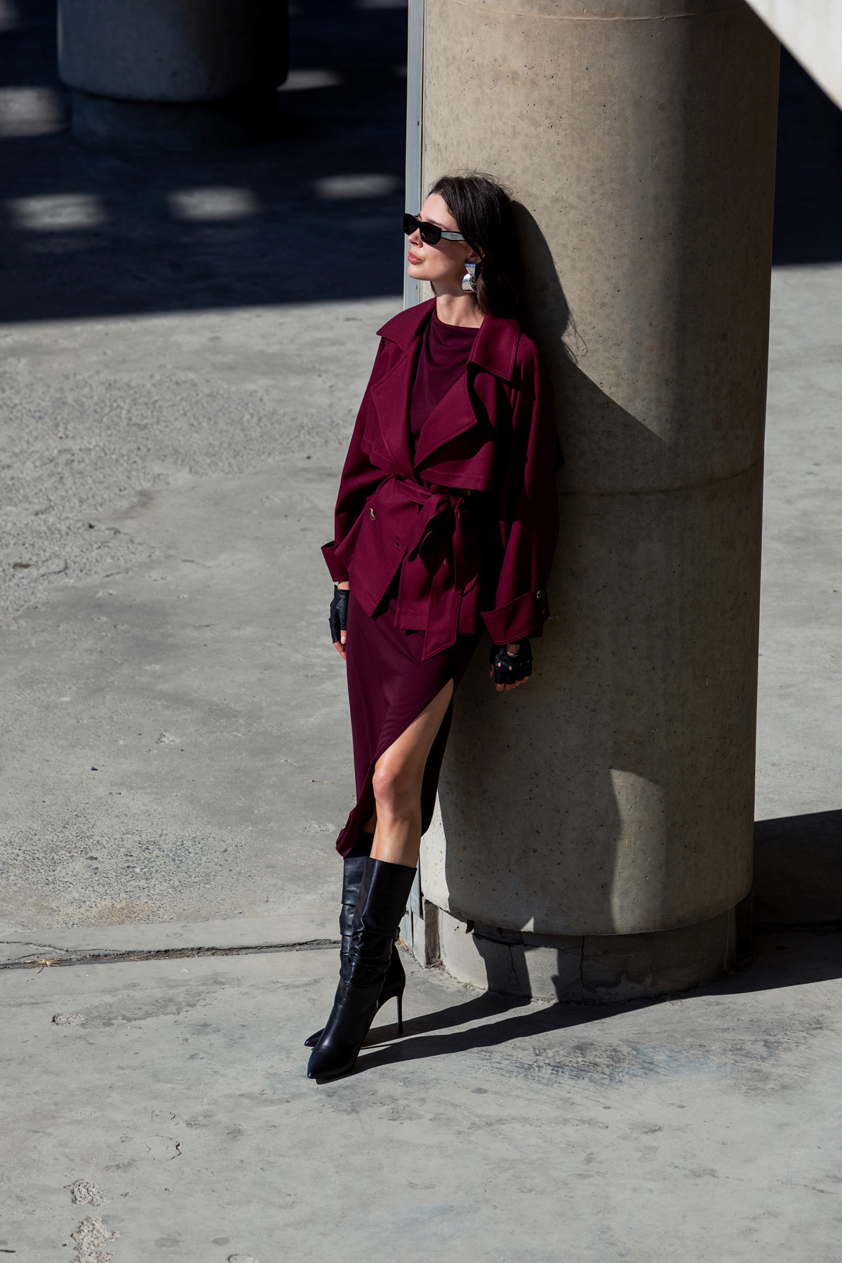 Asimetrik Örme Elbise Bordo