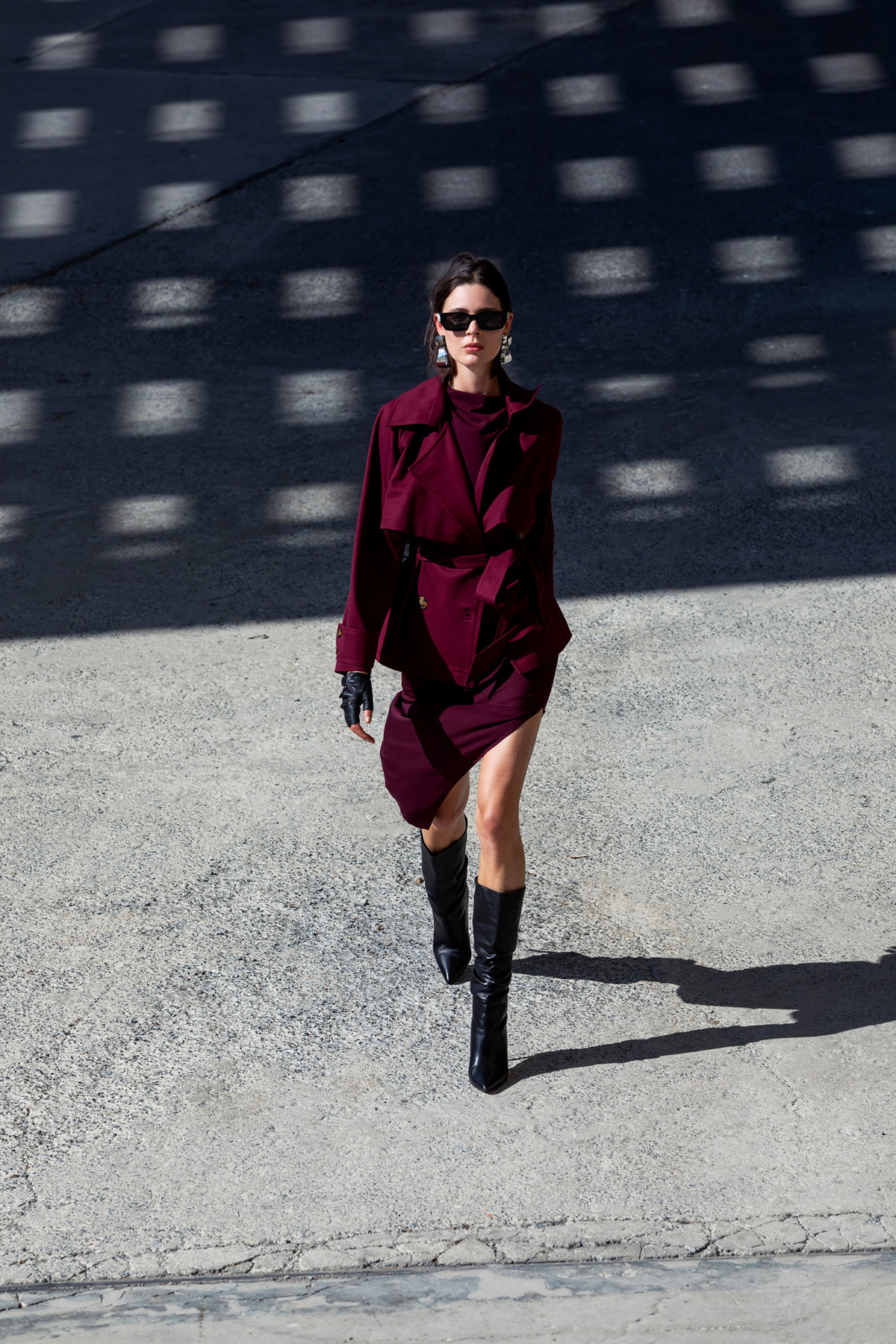 Asimetrik Örme Elbise Bordo