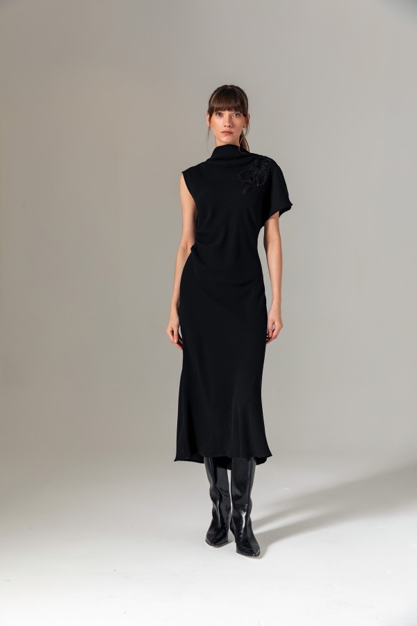 Asimetrik Uzun Elbise Siyah