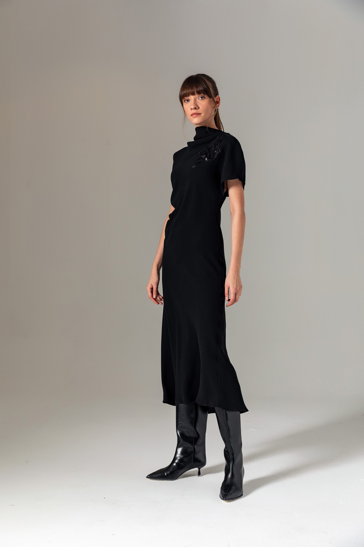 Asimetrik Uzun Elbise Siyah