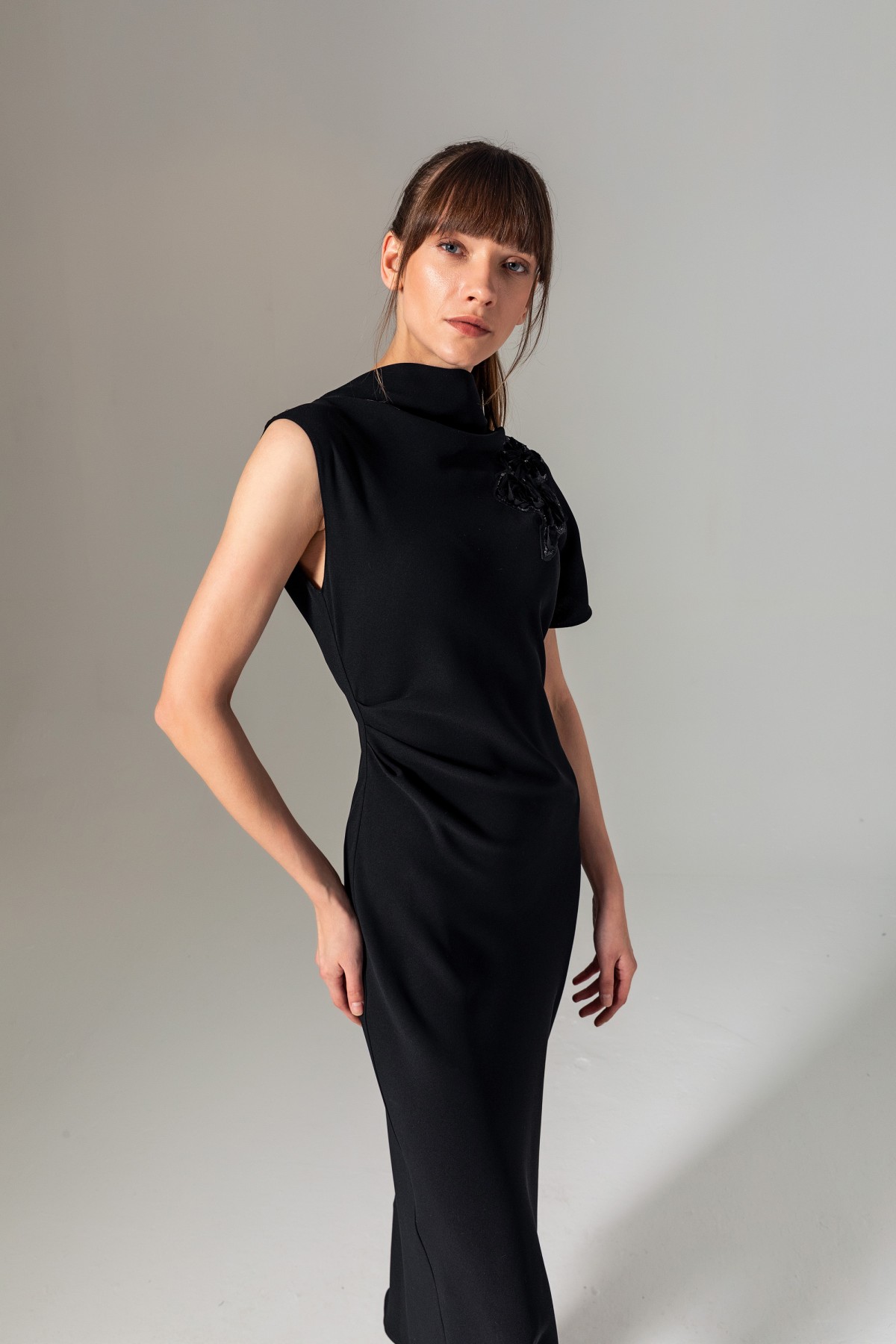 Asimetrik Uzun Elbise Siyah