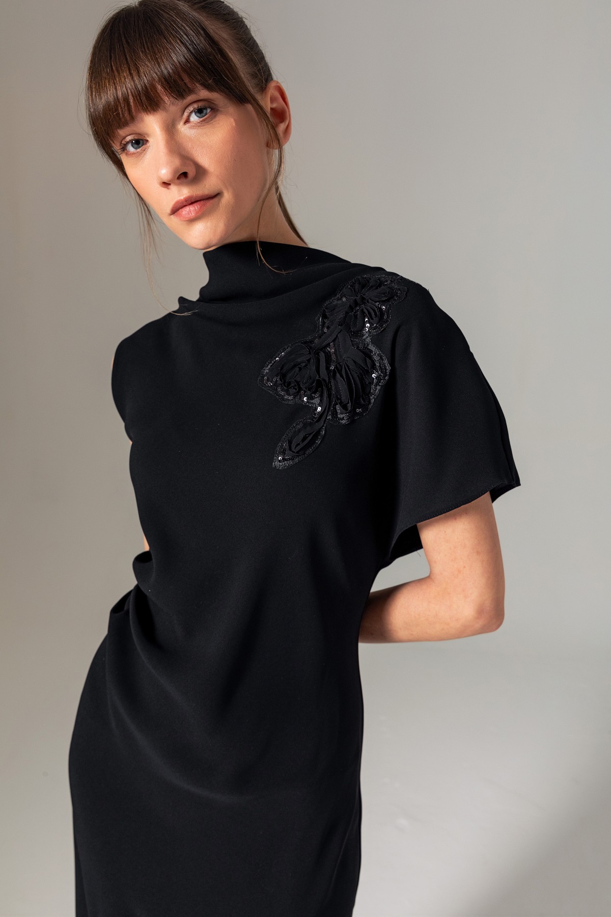 Asimetrik Uzun Elbise Siyah