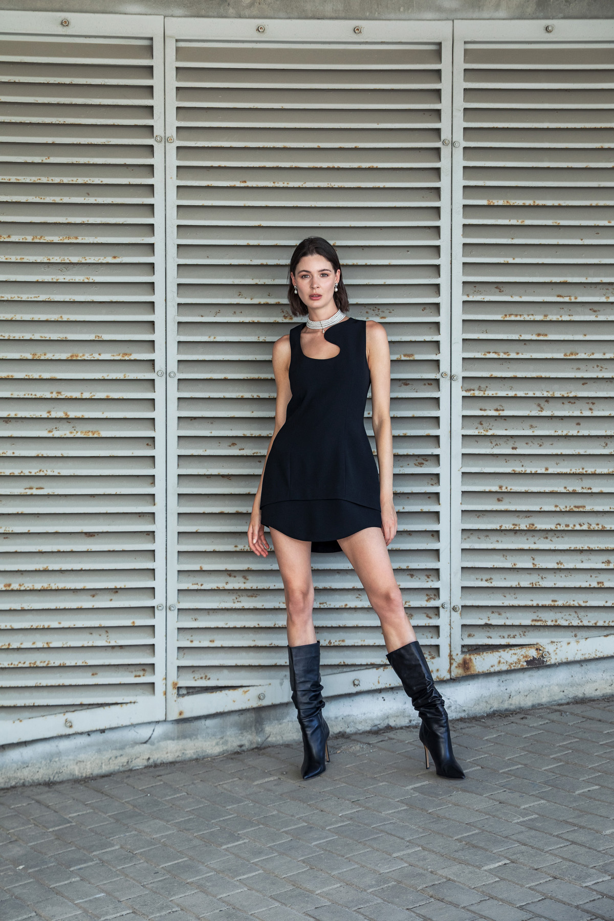 Yaka Detaylı Mini Elbise Siyah