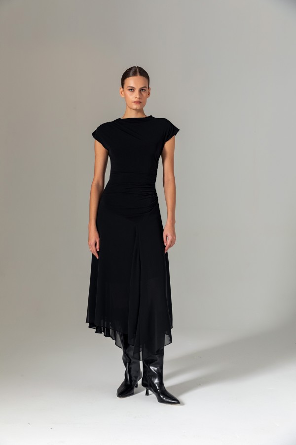 Şifon Etekli Örme Elbise Siyah Şifon Etekli Örme Elbise Siyah