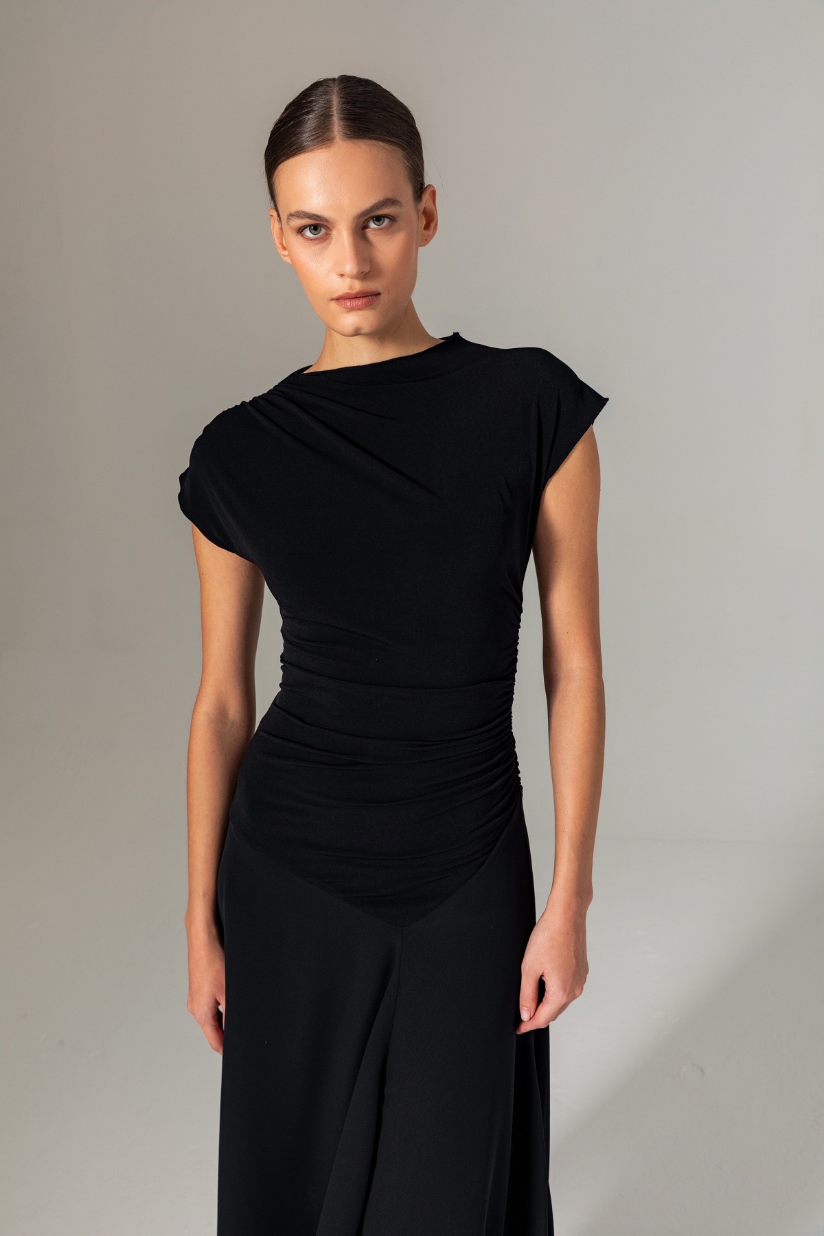 Şifon Etekli Örme Elbise Siyah