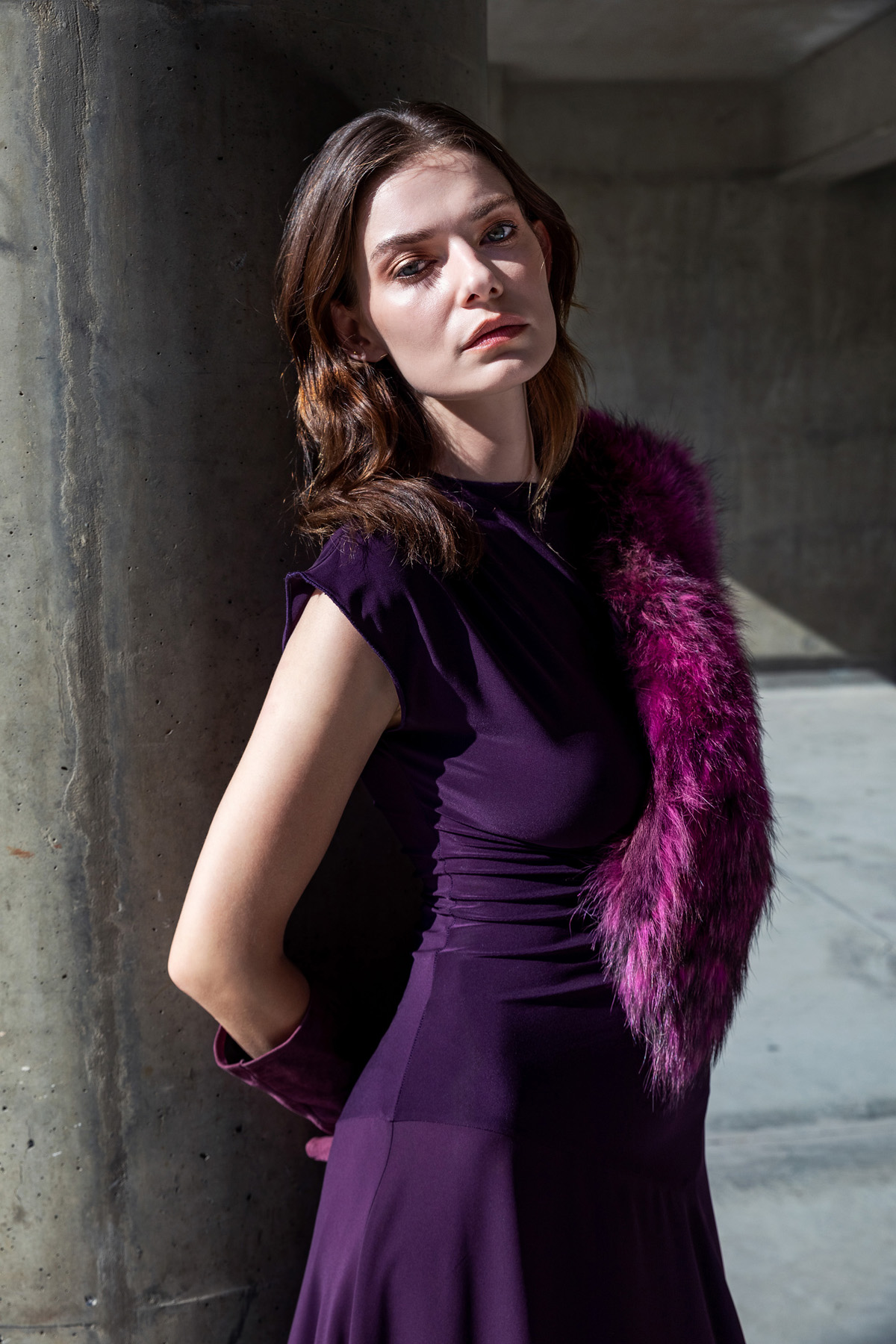 Şifon Etekli Örme Elbise Mor