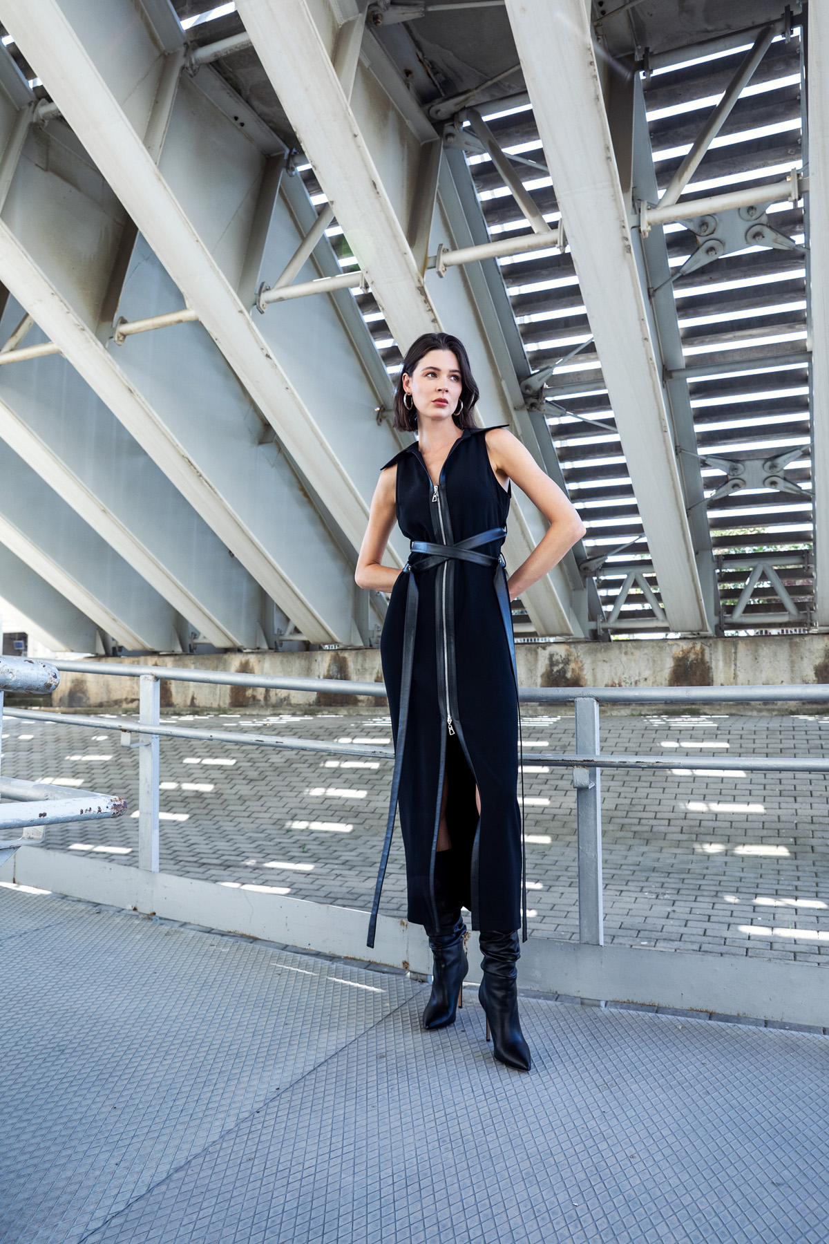 Deri Kuşaklı Bağlamalı Elbise Siyah