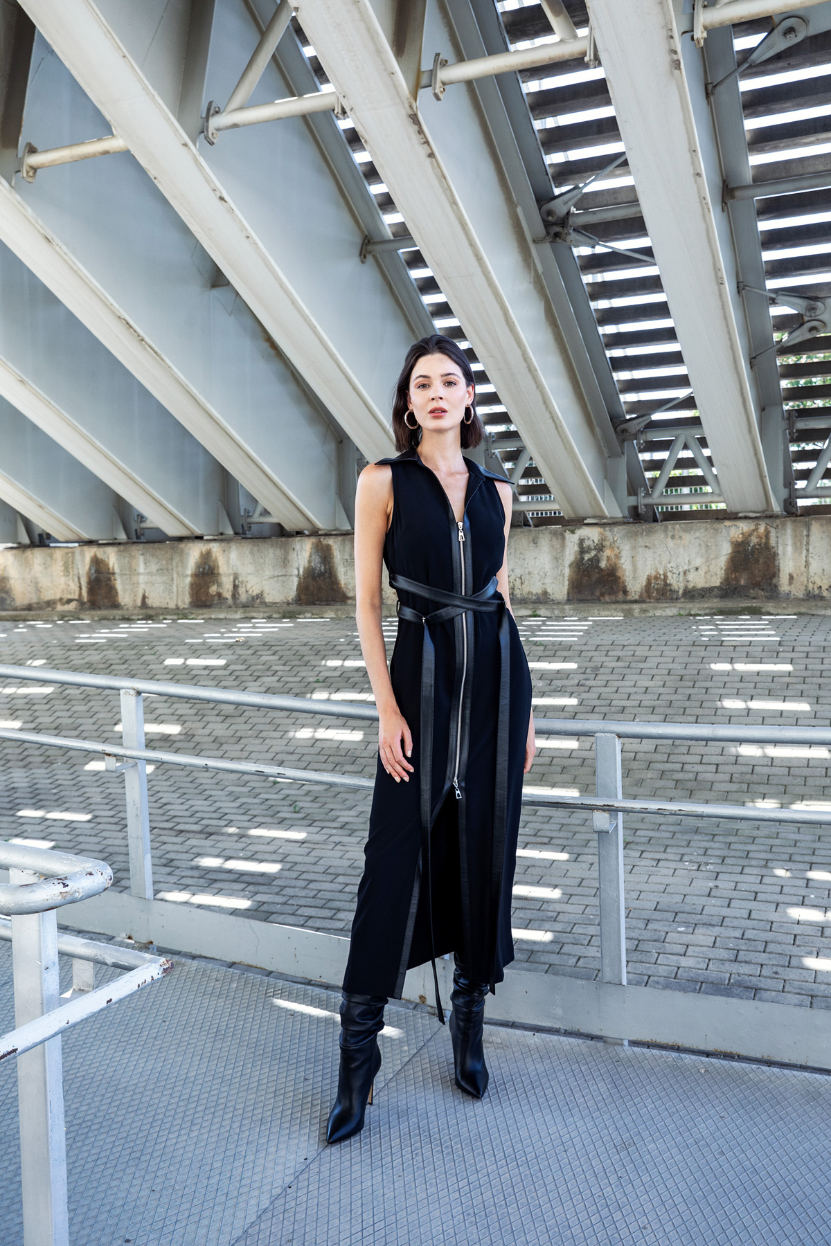 Deri Kuşaklı Bağlamalı Elbise Siyah