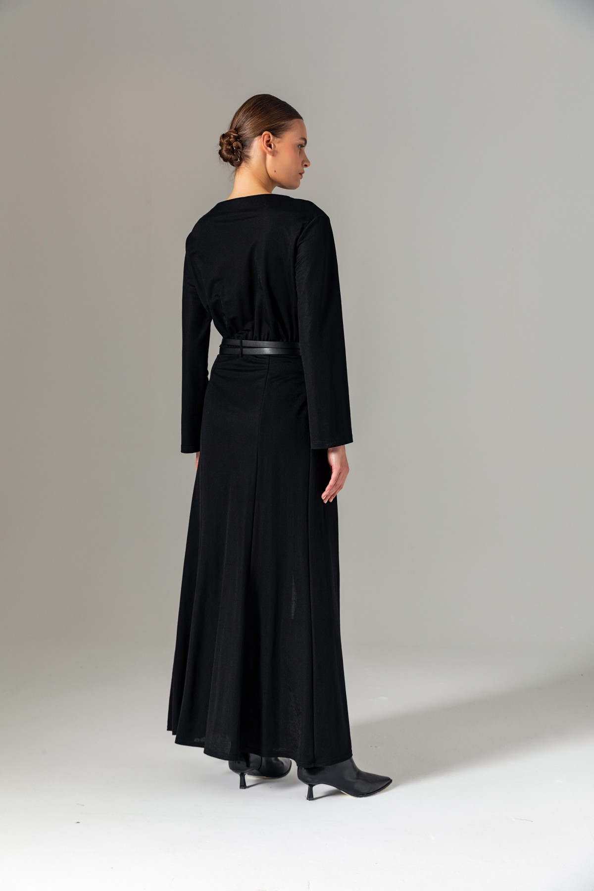 Kemerli Örme Elbise Siyah