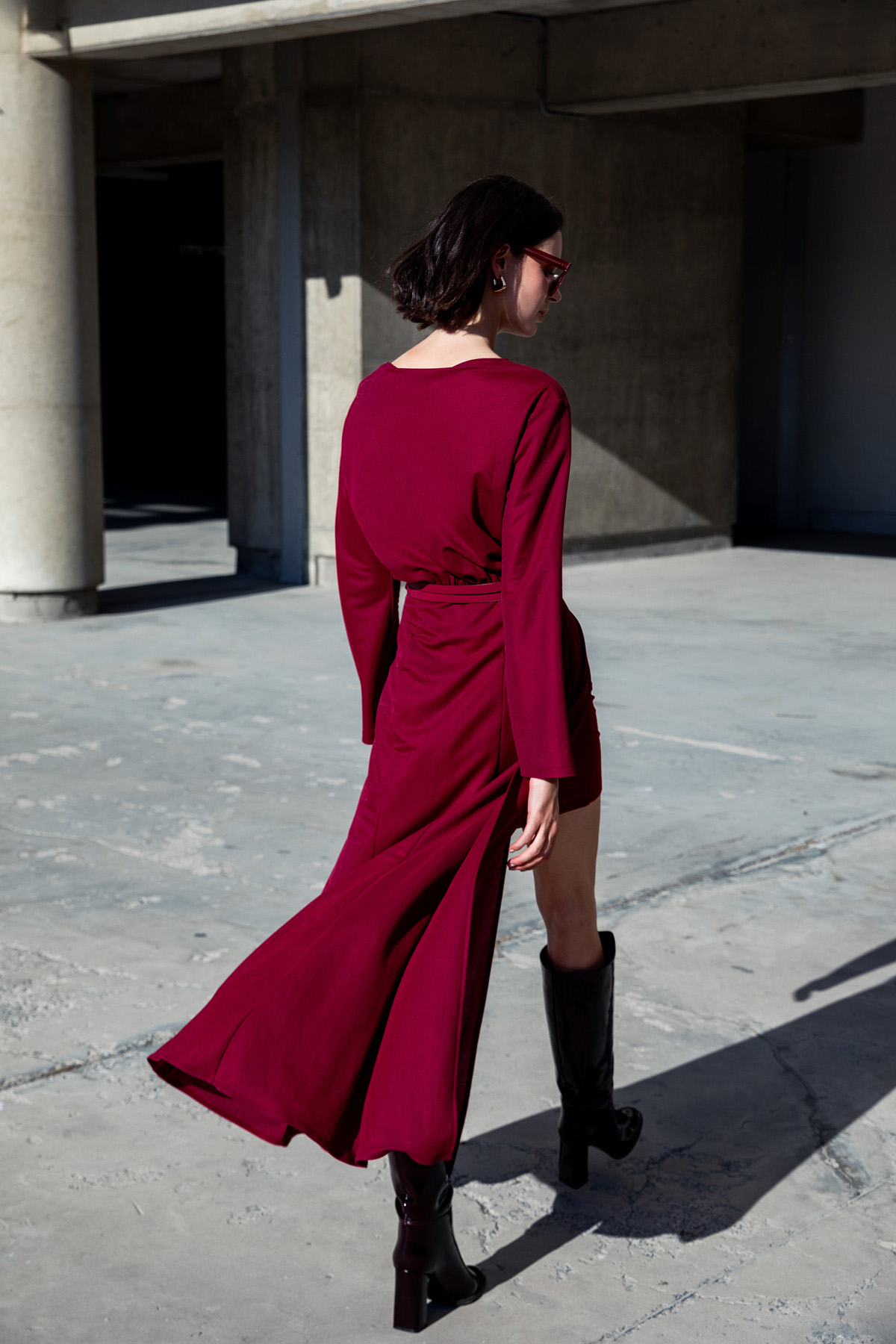 Kemerli Örme Elbise Bordo