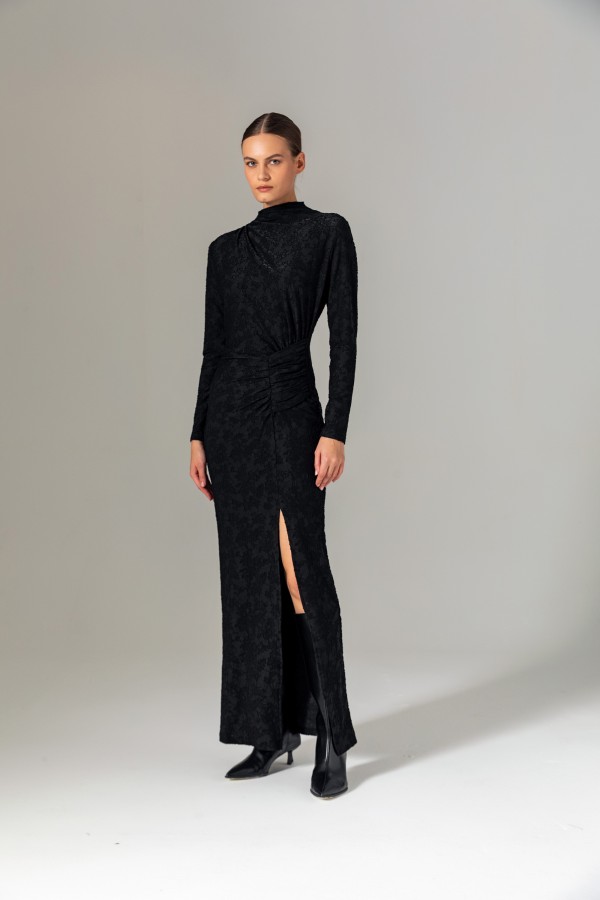 Dokulu Uzun Örme Elbise Siyah Dokulu Uzun Örme Elbise Siyah