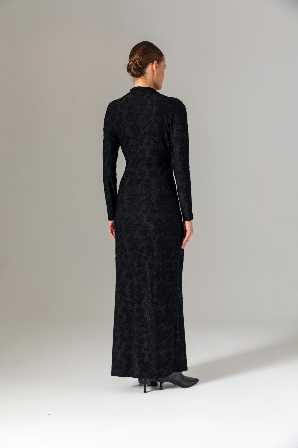 Dokulu Uzun Örme Elbise Siyah