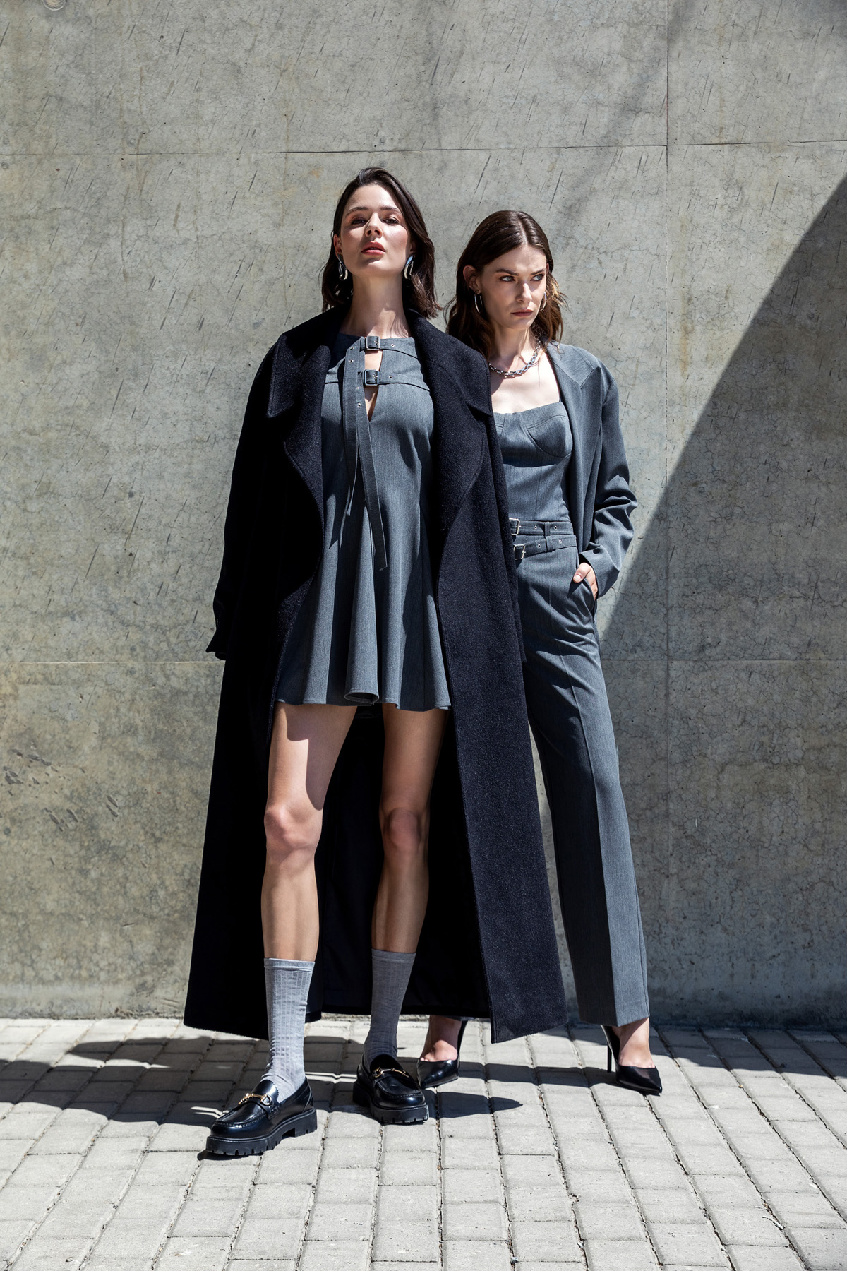 Çift Kemer Detaylı Kolsuz Mini Elbise Antrasit1