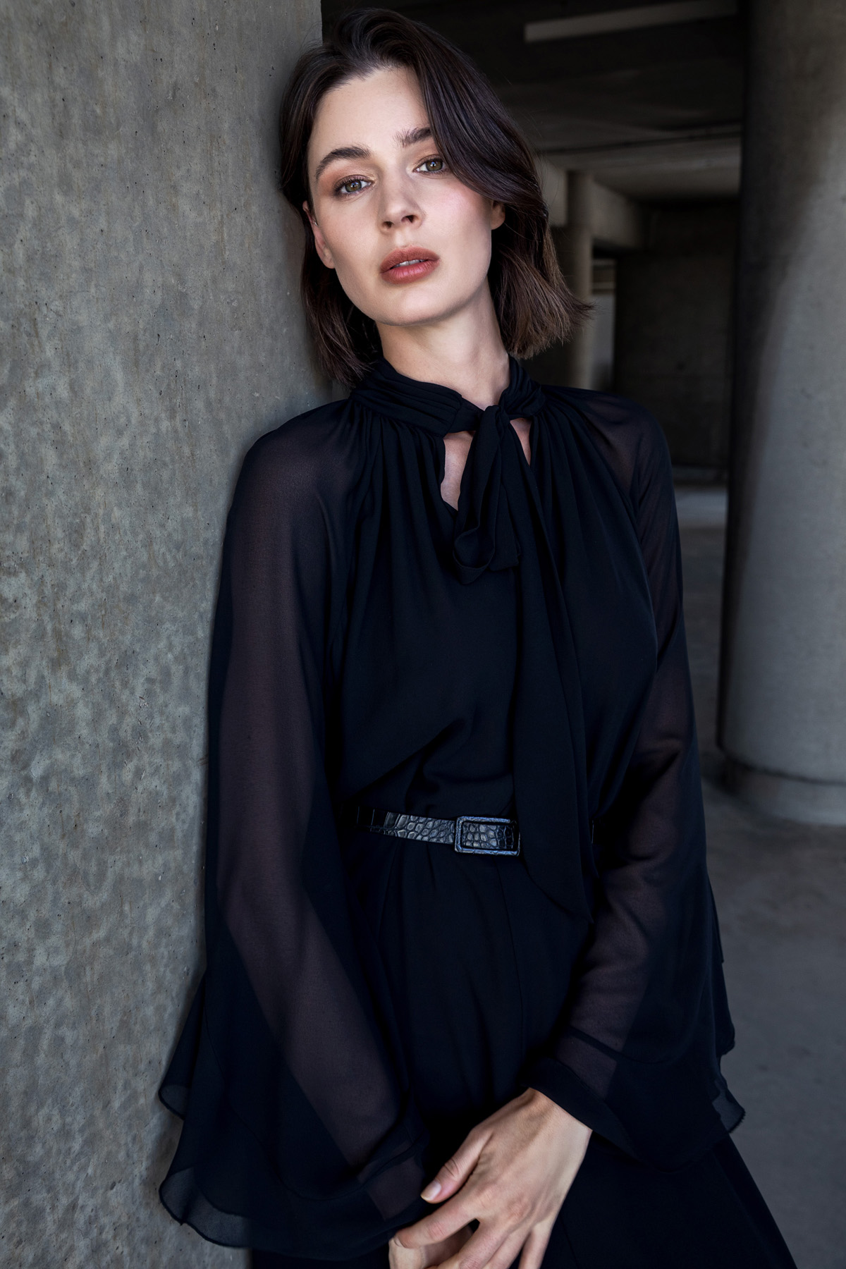 Şal Yaka Uzun Elbise Siyah