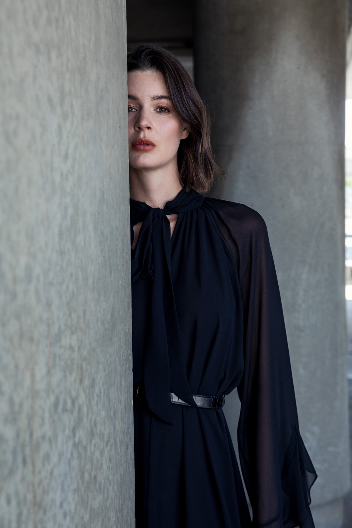 Şal Yaka Uzun Elbise Siyah