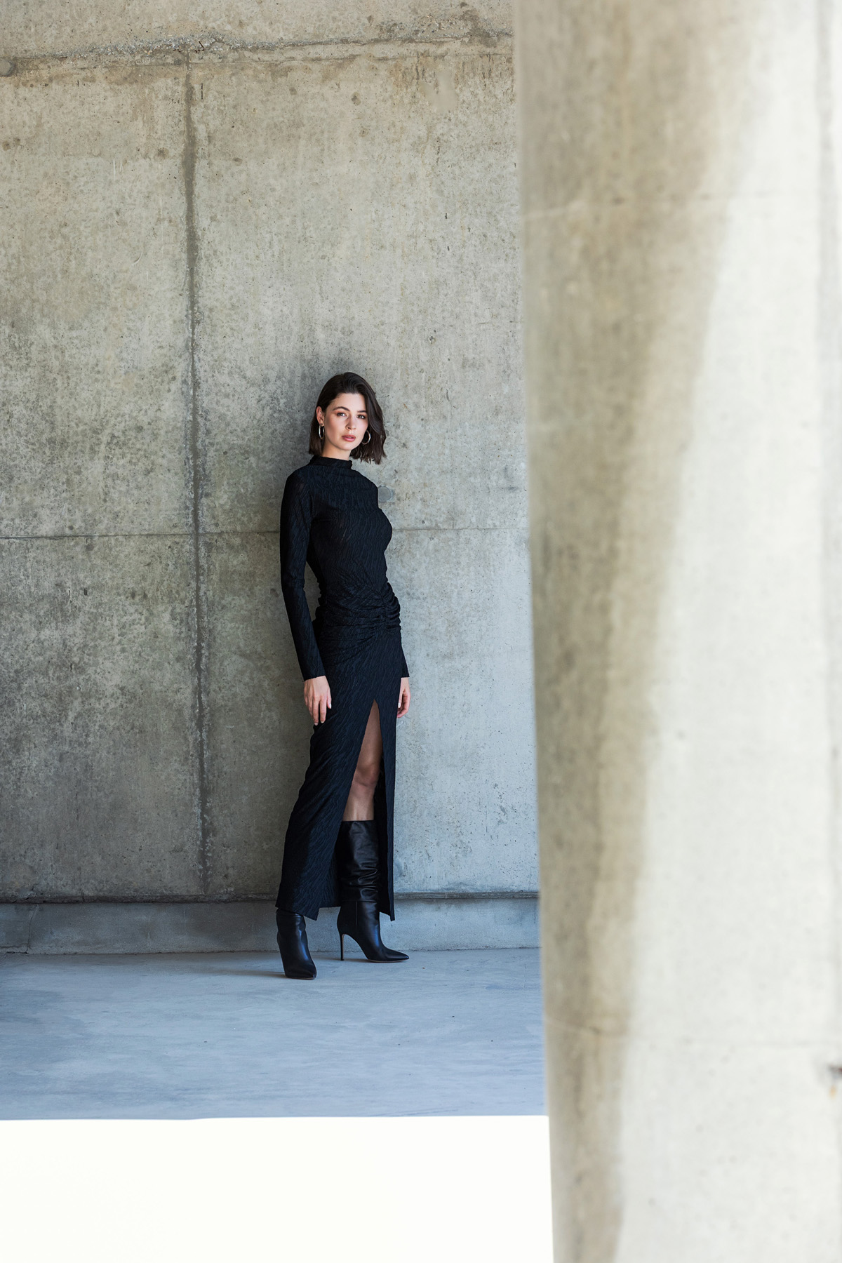 Dokulu Uzun Örme Elbise Siyah