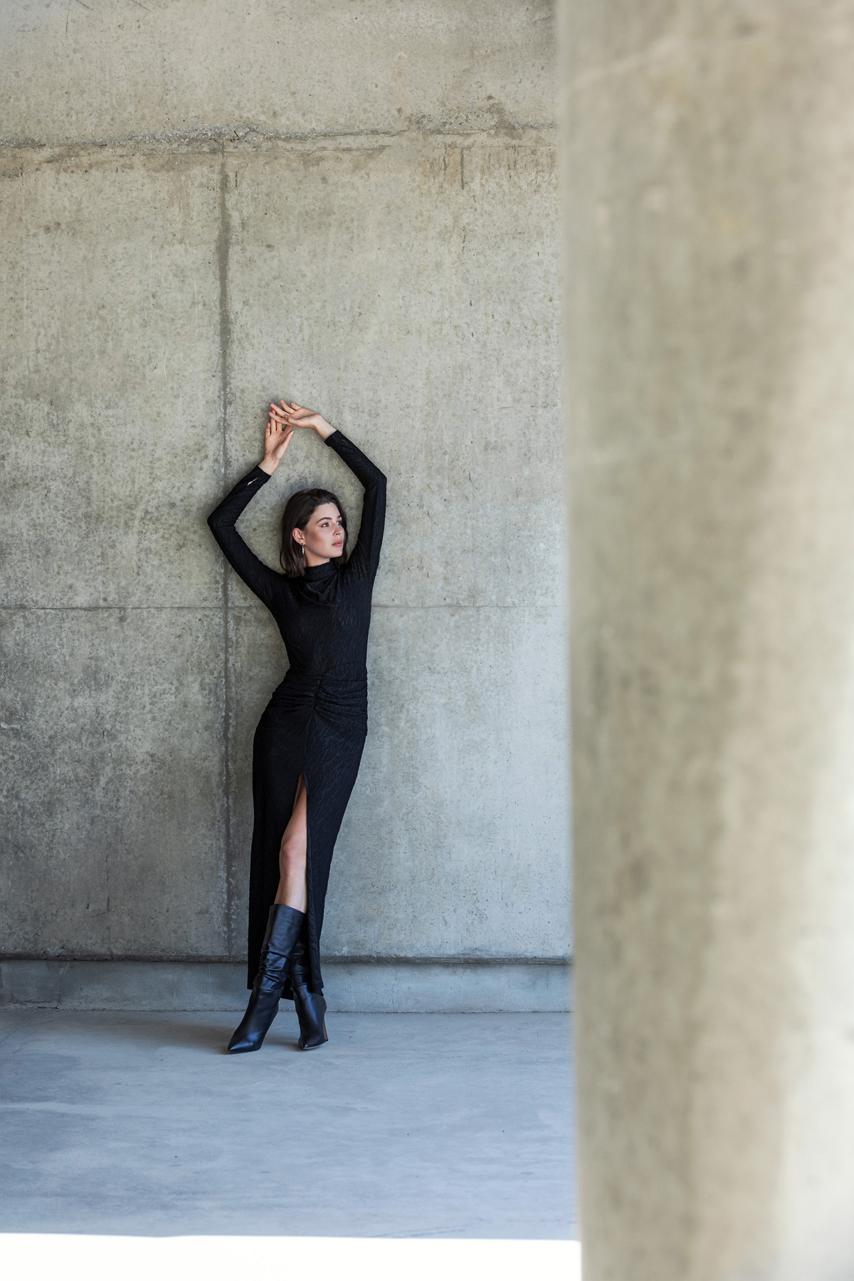 Dokulu Uzun Örme Elbise Siyah