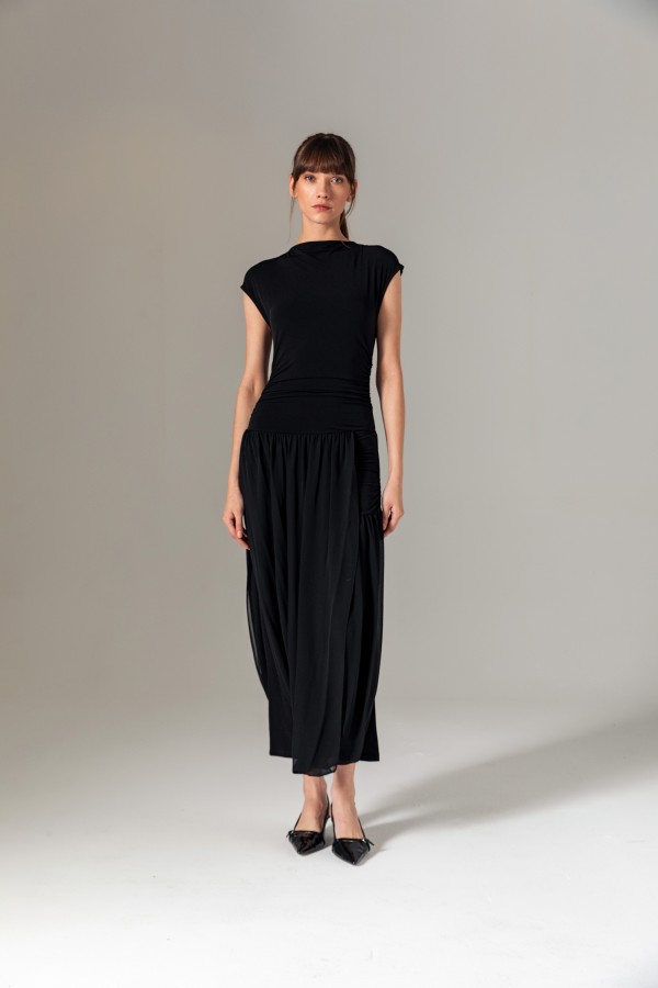 Şifon Etekli Örme Elbise Siyah Şifon Etekli Örme Elbise Siyah