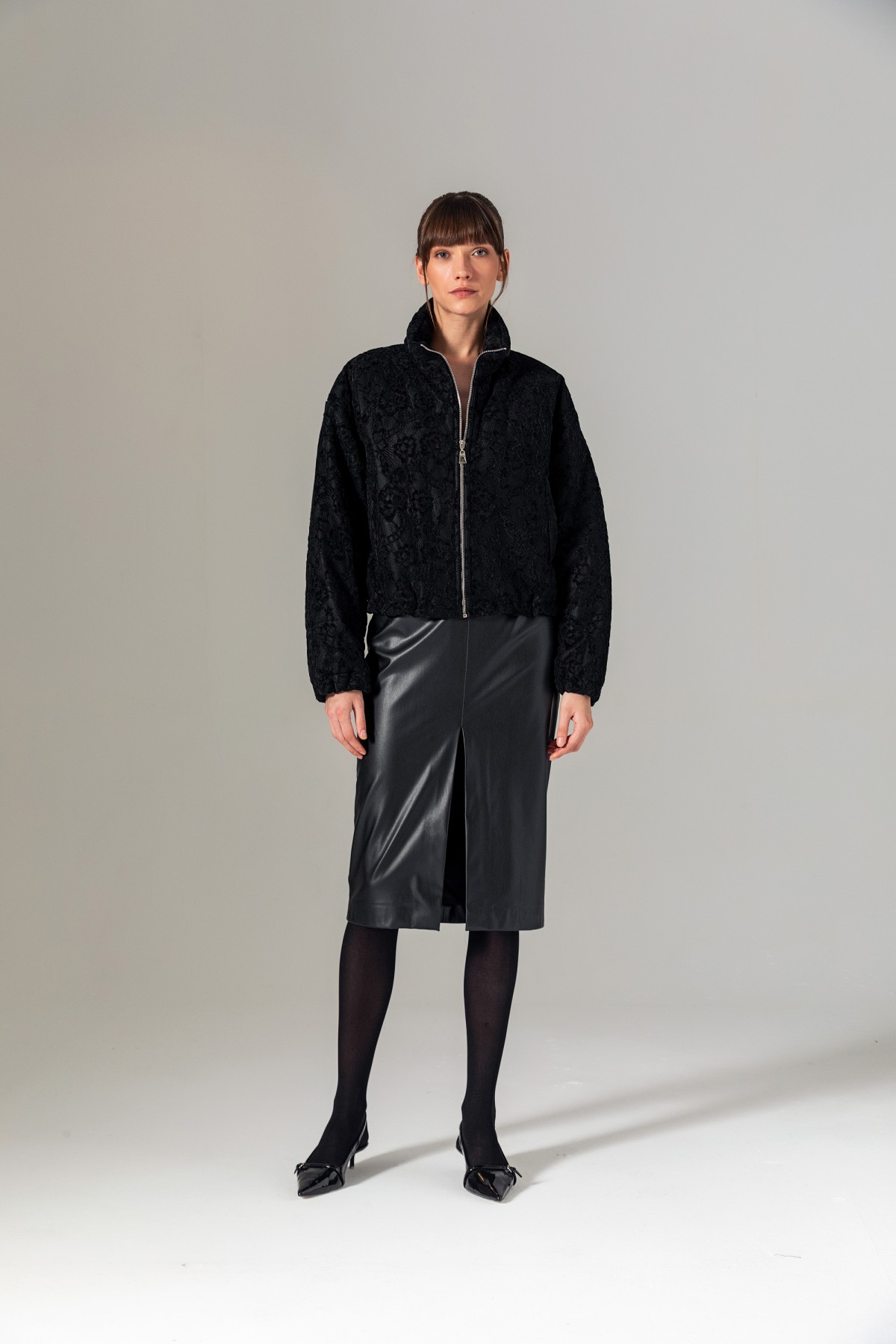 Dantel Bomber Mont Siyah