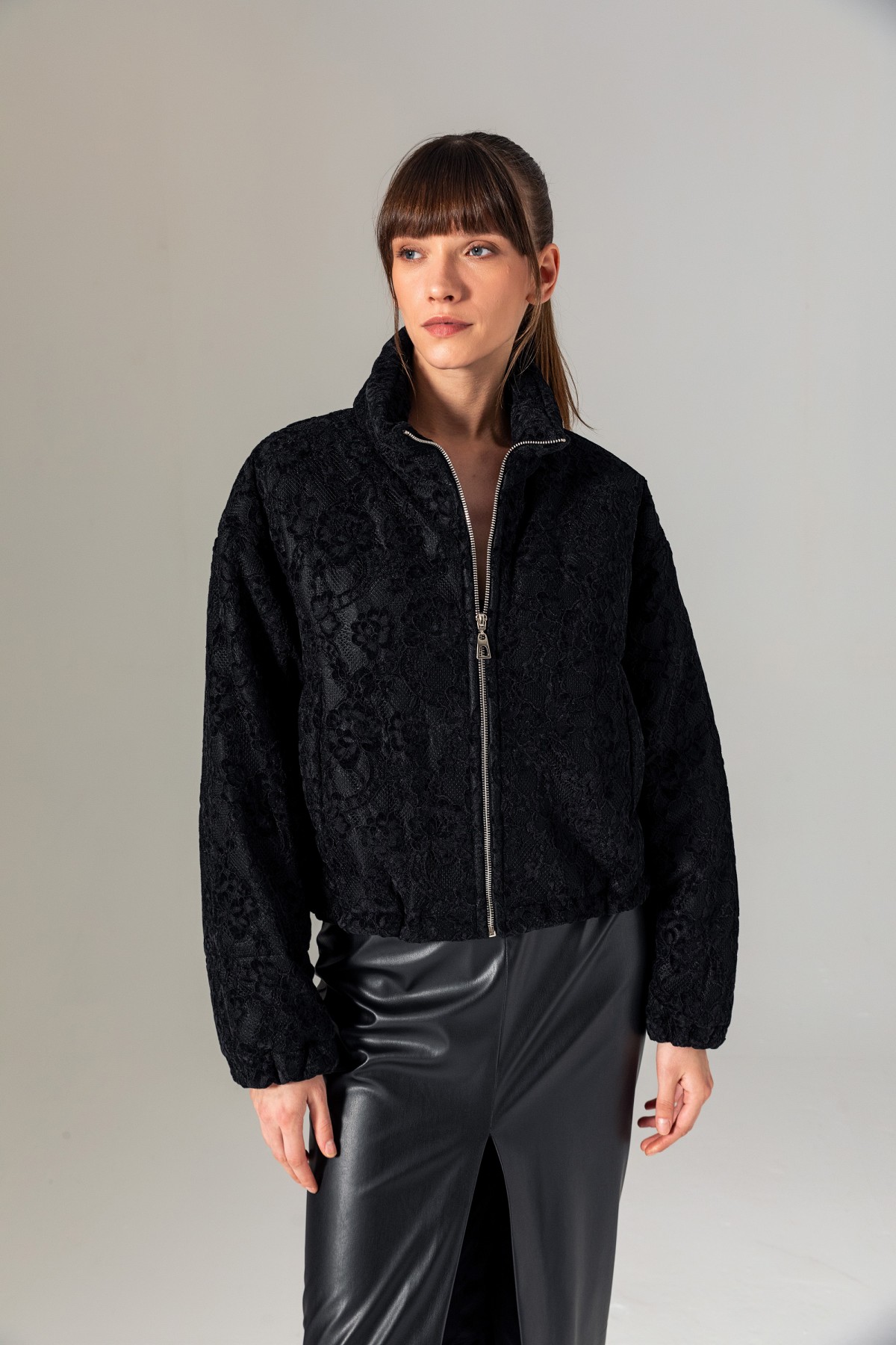 Dantel Bomber Mont Siyah