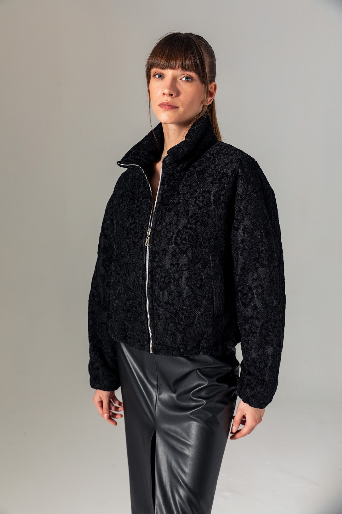 Dantel Bomber Mont Siyah