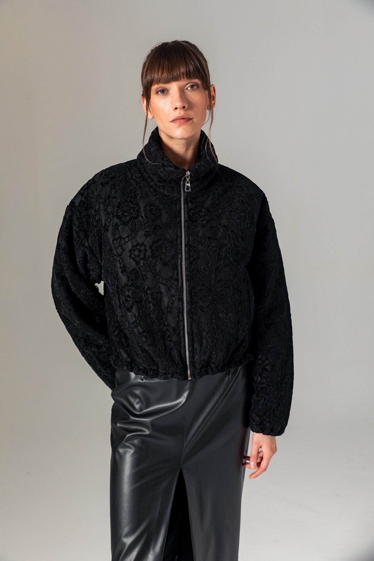 Dantel Bomber Mont Siyah