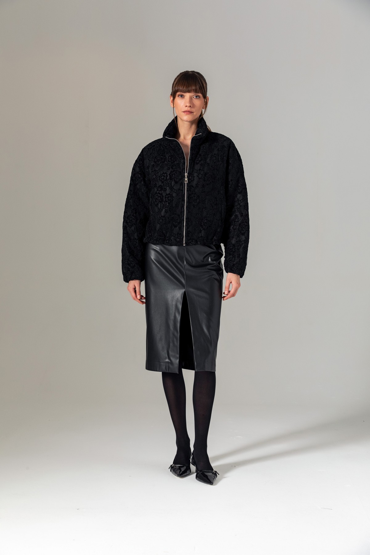 Dantel Bomber Mont Siyah