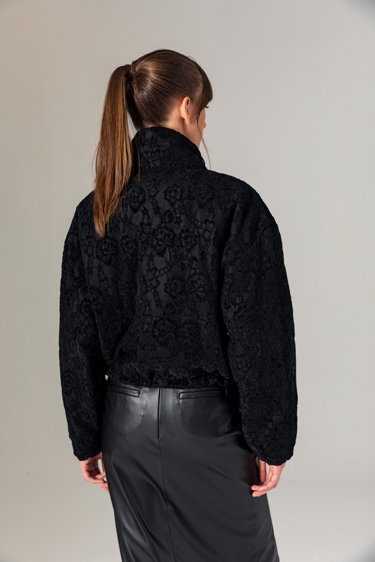 Dantel Bomber Mont Siyah